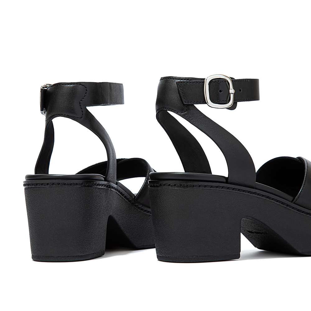 Black Women's Fitflop PILAR Leather Ankle-Strap Platform Sandals | MP3246071