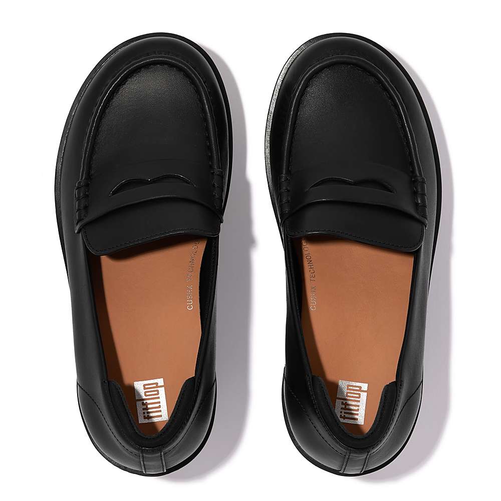 Black Women's Fitflop PILAR Leather Platform Loafers | VS8349560