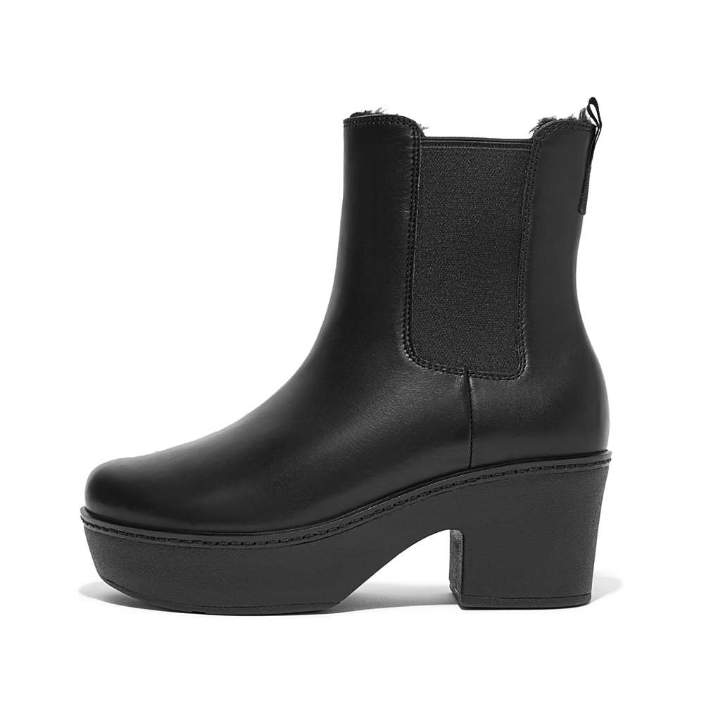 Black Women\'s Fitflop PILAR Shearling-Lined Chelsea Boots | HY6935014