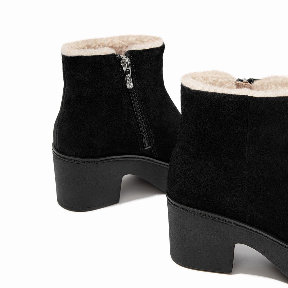 Black Women's Fitflop PILAR Shearling-Lined Suede Ankle Boots | ZK4392681