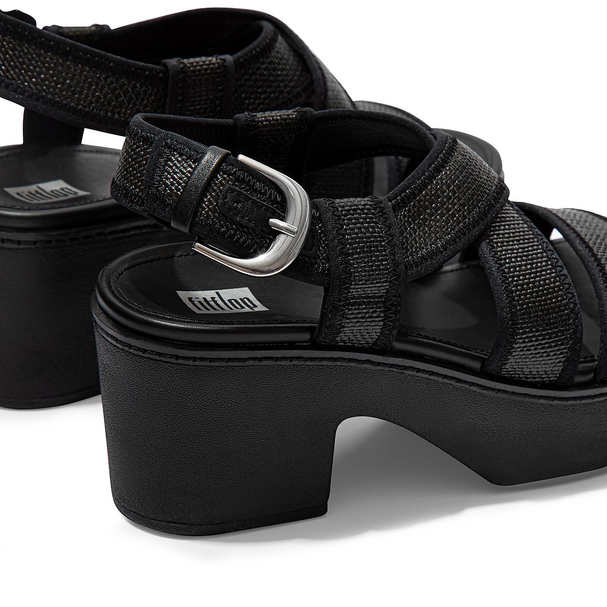 Black Women's Fitflop PILAR Woven Back-Strap Platform Sandals | CT9735412