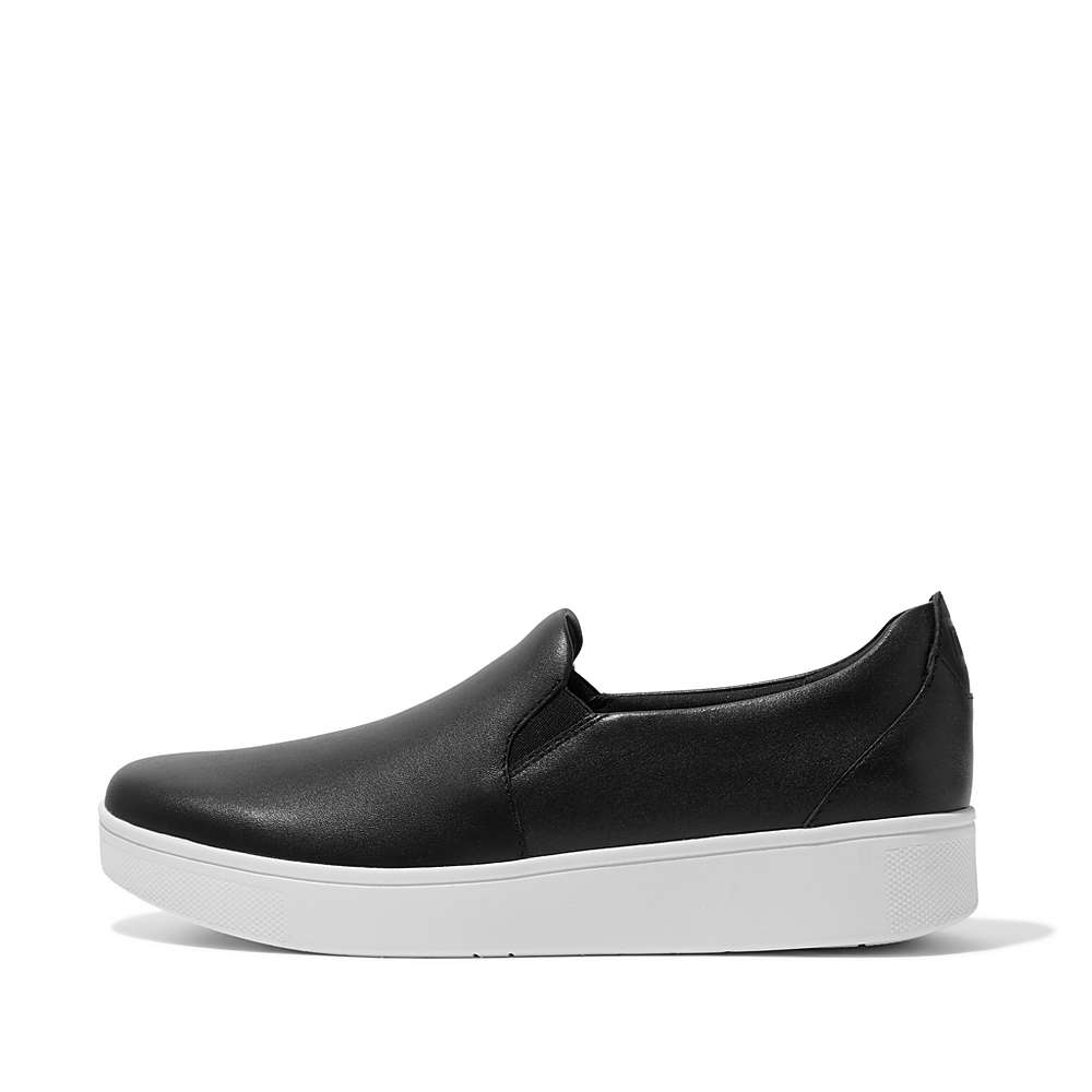 Black Women\'s Fitflop RALLY Leather Slip-On Skate Sneakers | SD8012763