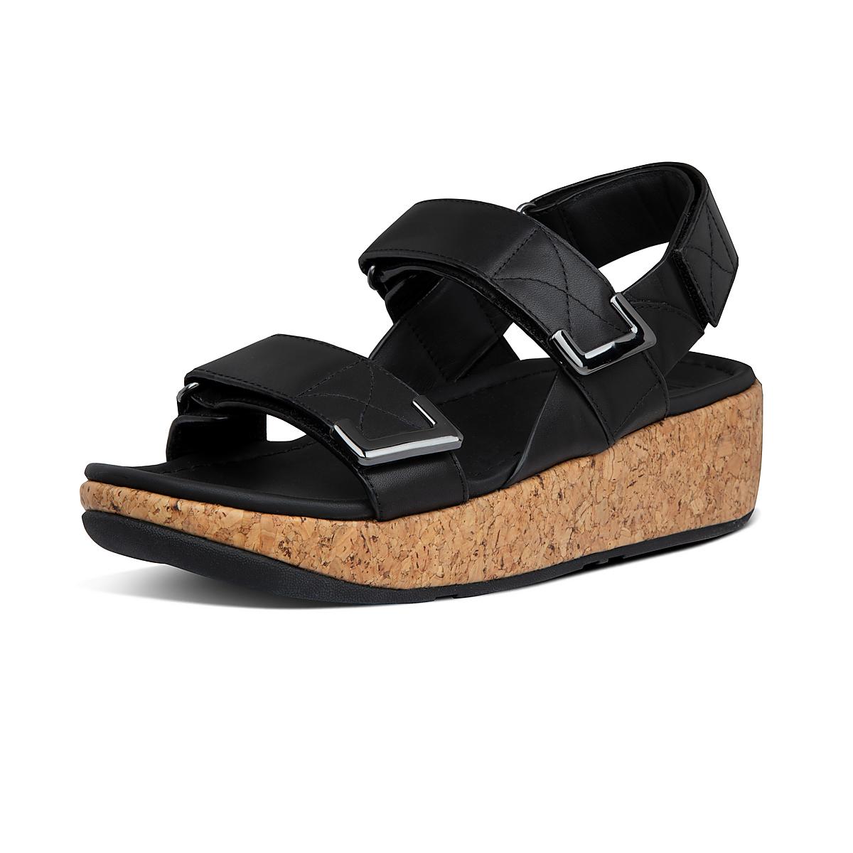 Black Women's Fitflop REMI Adjustable Leather Sandals | EB0154783