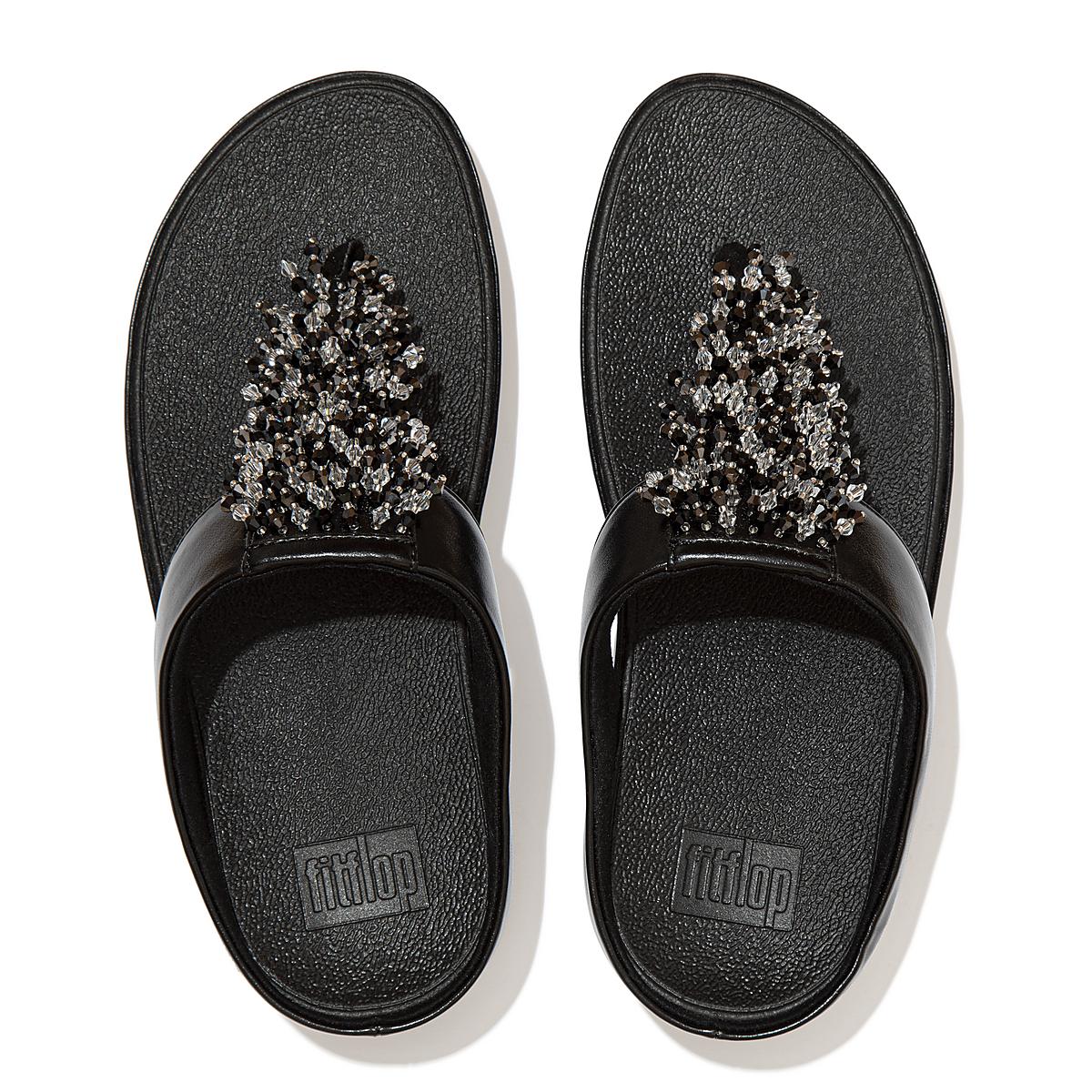 Black Women's Fitflop RUMBA Beaded Toe-Post Sandals | CJ3489256