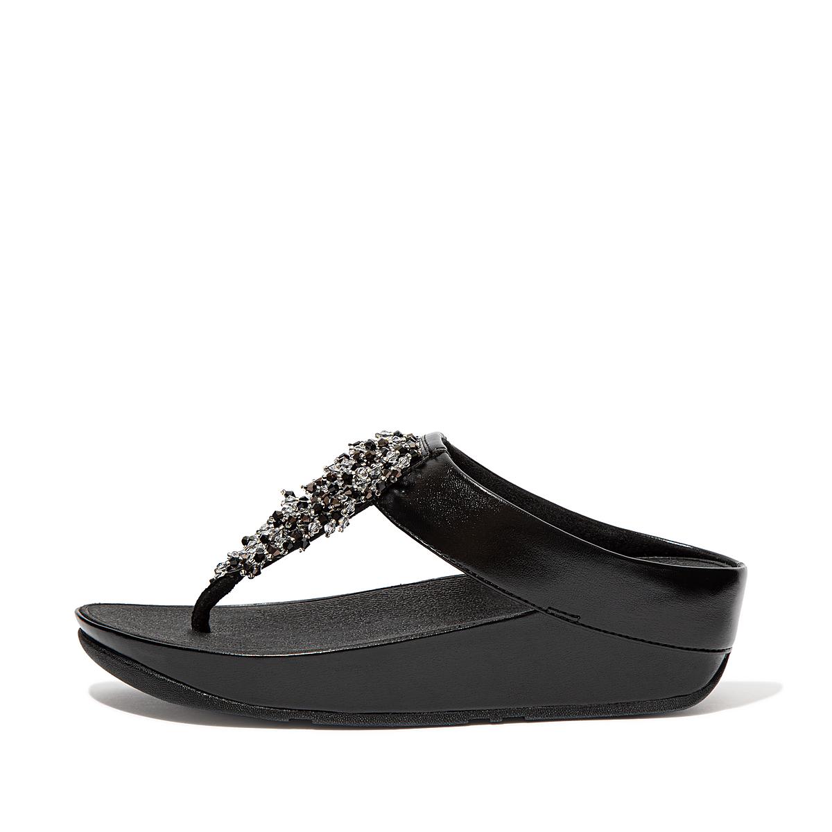 Black Women\'s Fitflop RUMBA Beaded Toe-Post Sandals | CJ3489256