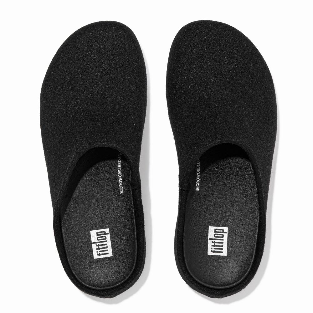 Black Women's Fitflop SHUV Cushy Felt Clog Slippers | YN2576409