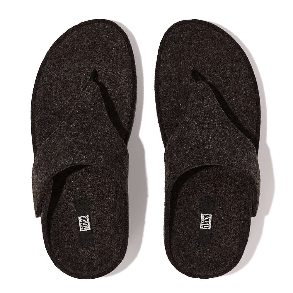 Black Women's Fitflop SHUV E01 Adjustable Felt Toe-Post Sandals | JH6834721