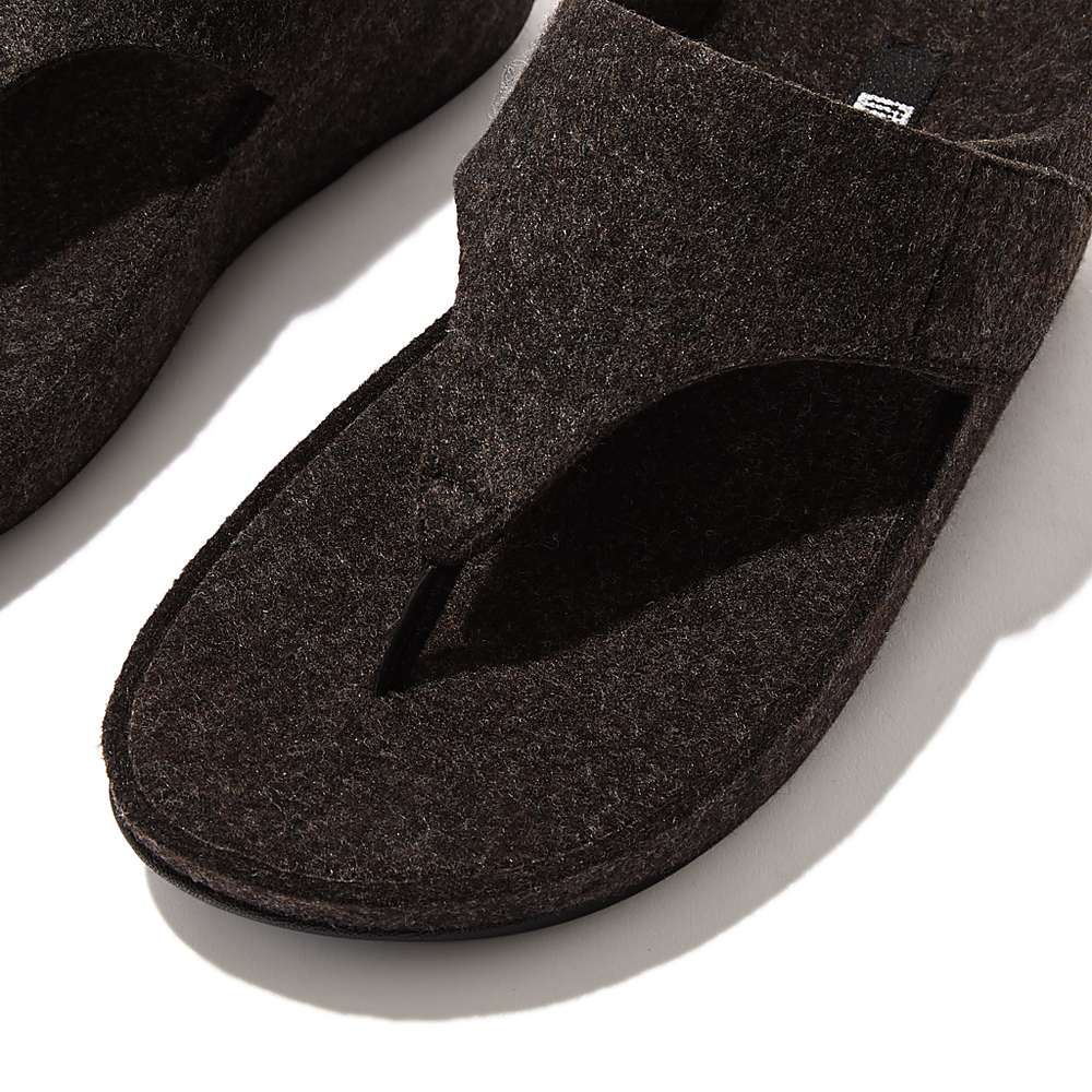 Black Women's Fitflop SHUV E01 Adjustable Felt Toe-Post Sandals | JH6834721