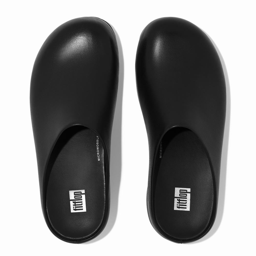 Black Women's Fitflop SHUV Leather Clogs | GJ5876324