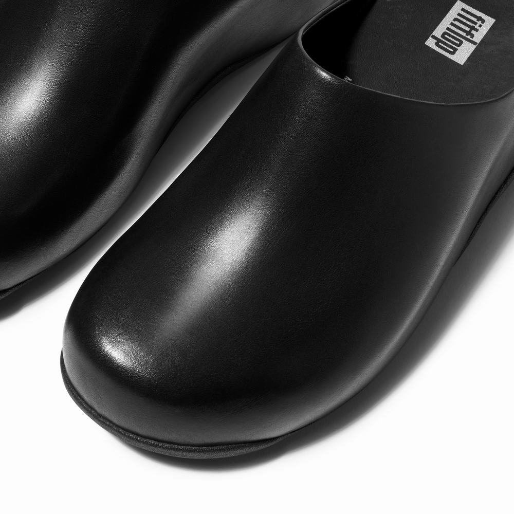 Black Women's Fitflop SHUV Leather Clogs | GJ5876324