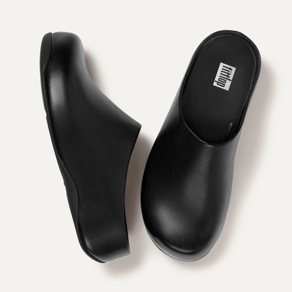 Black Women's Fitflop SHUV Leather Clogs | GJ5876324