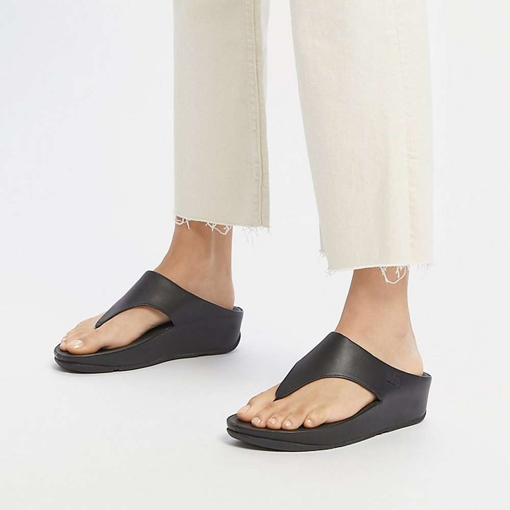 Black Women's Fitflop SHUV Leather Toe-Post Sandals | NO8365421