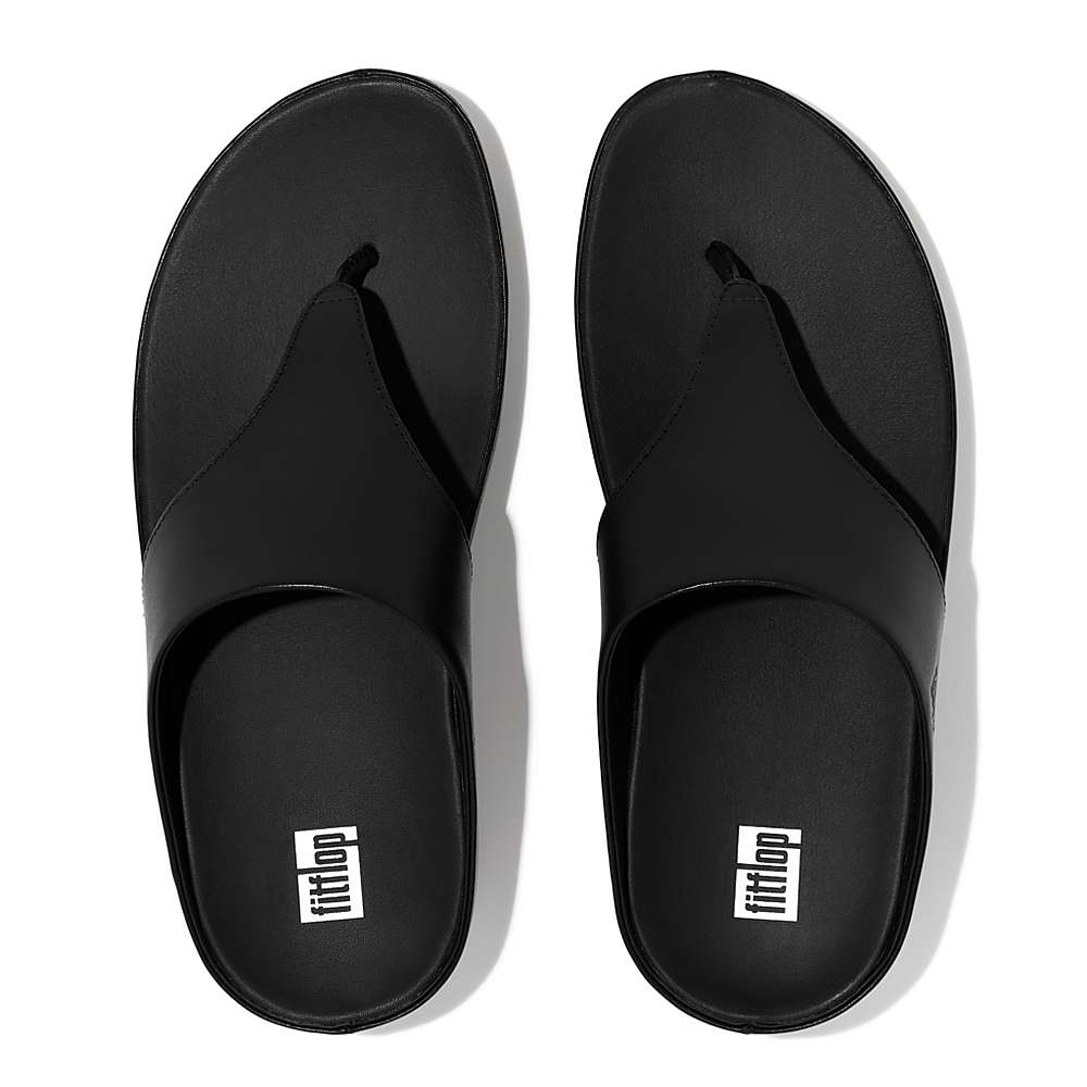 Black Women's Fitflop SHUV Leather Toe-Post Sandals | NO8365421