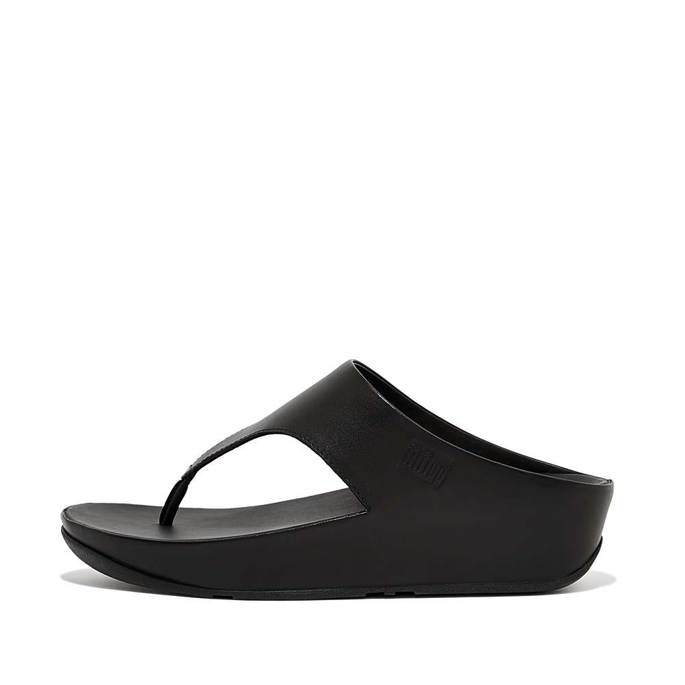 Black Women\'s Fitflop SHUV Leather Toe-Post Sandals | NO8365421