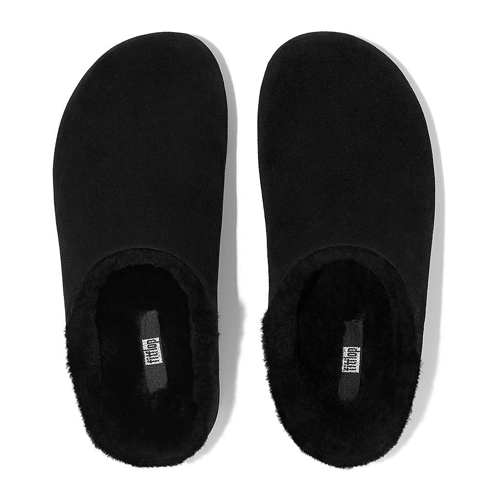 Black Women's Fitflop SHUV Shearling-Lined Suede Clogs | JO5163408