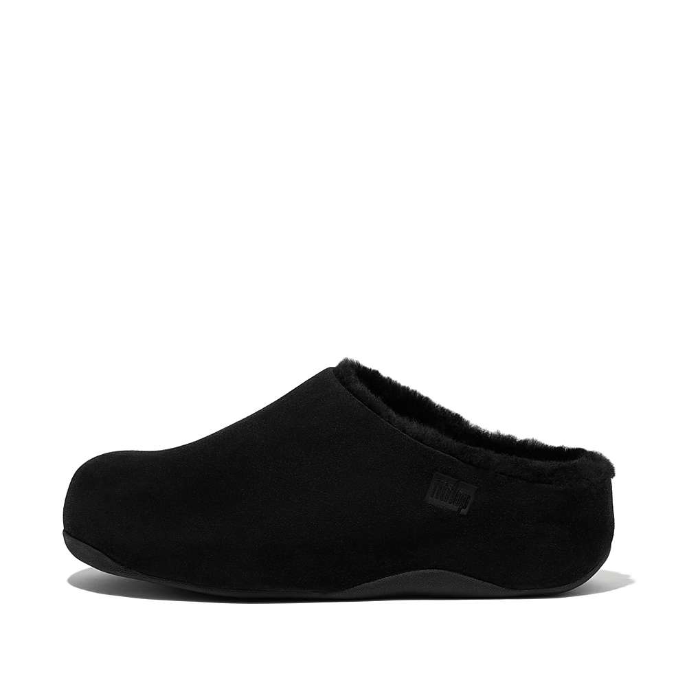 Black Women\'s Fitflop SHUV Shearling-Lined Suede Clogs | JO5163408