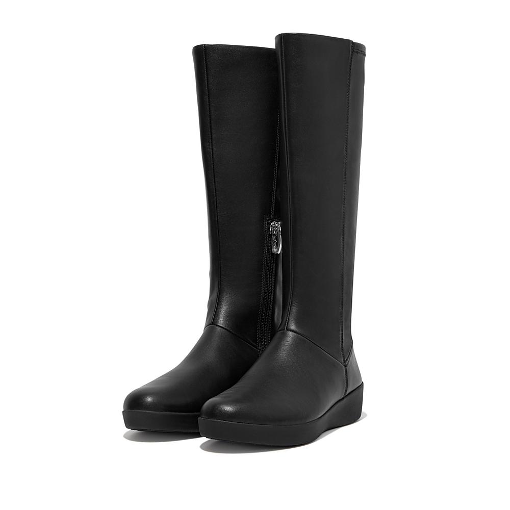 Black Women's Fitflop SUMI Stretch Knee High Boots | KM7082561