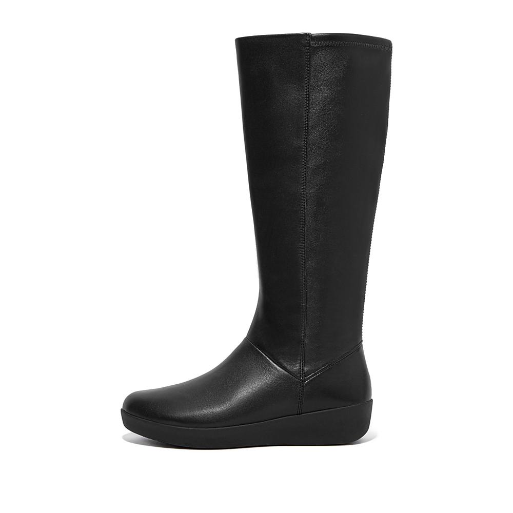 Black Women\'s Fitflop SUMI Stretch Knee High Boots | KM7082561