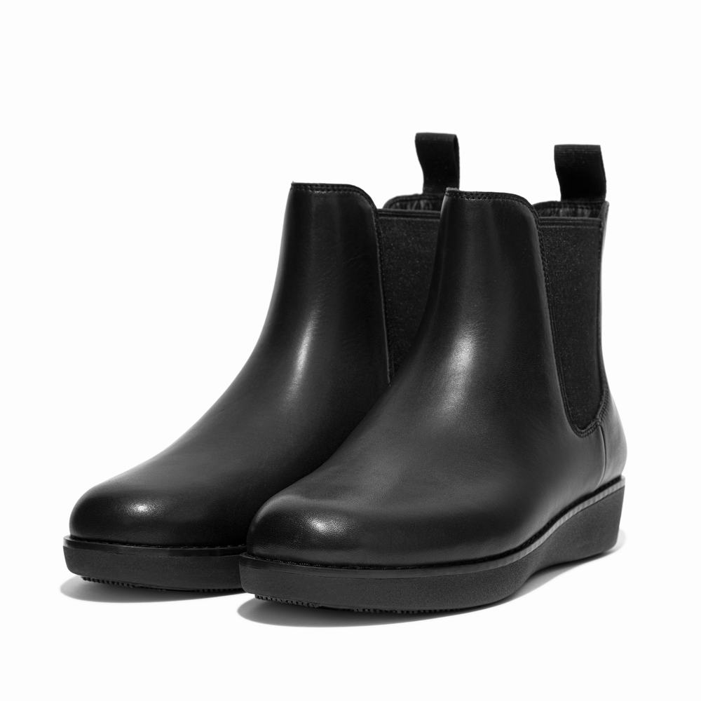 Black Women's Fitflop SUMI Waterproof Leather Chelsea Boots | QJ6574892