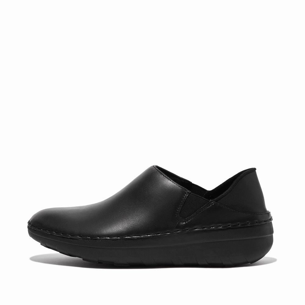 Black Women\'s Fitflop SUPERLOAFER Leather Loafers | NJ0628395