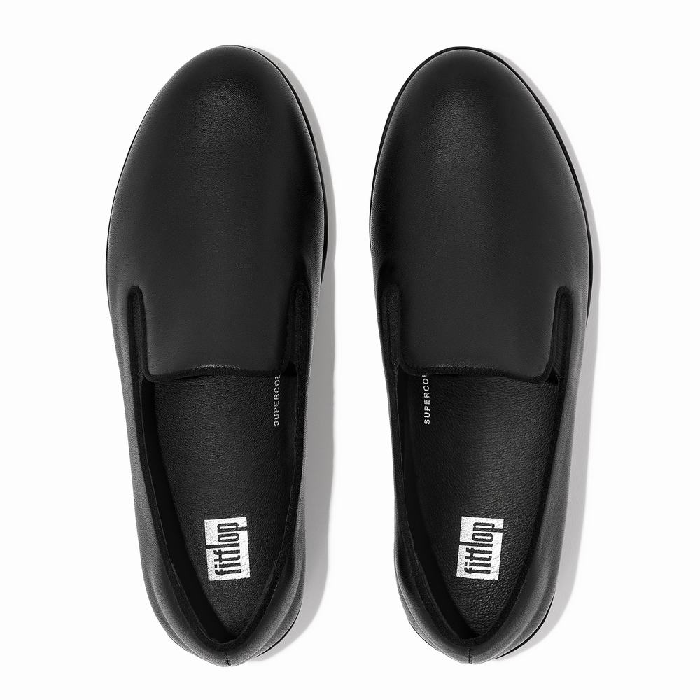 Black Women's Fitflop SUPERSKATE Leather Loafers | XG1476209