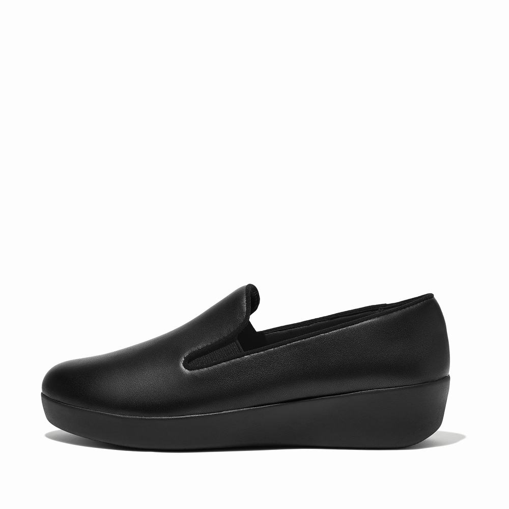 Black Women\'s Fitflop SUPERSKATE Leather Loafers | XG1476209