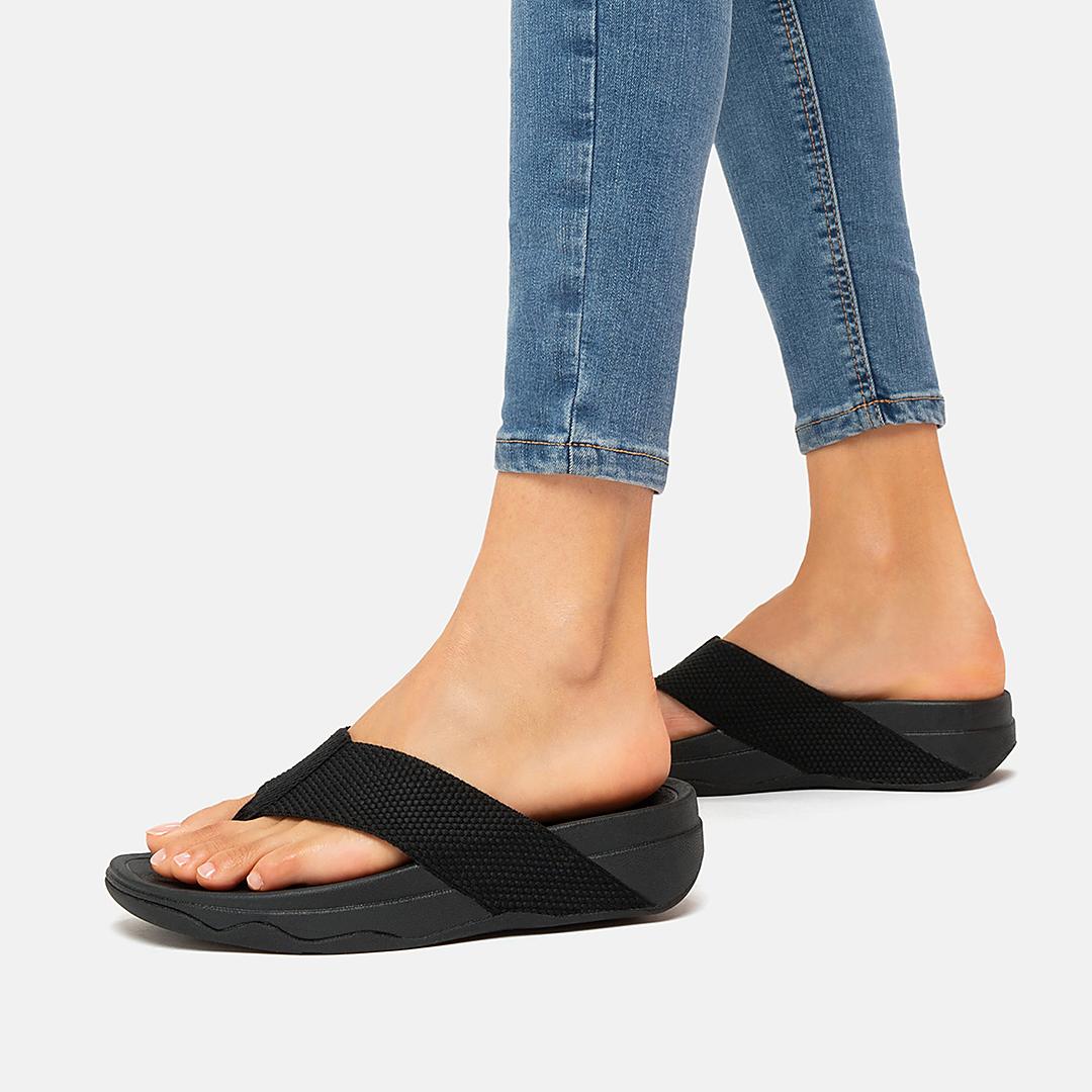 Black Women's Fitflop SURFA Toe-Post Sandals | HB9071284