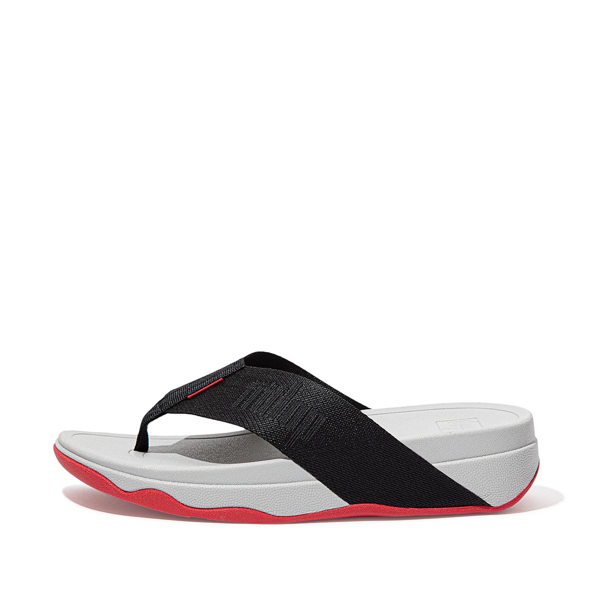 Black Women\'s Fitflop SURFA Woven-Logo Toe-Post Sandals | ZR9831250