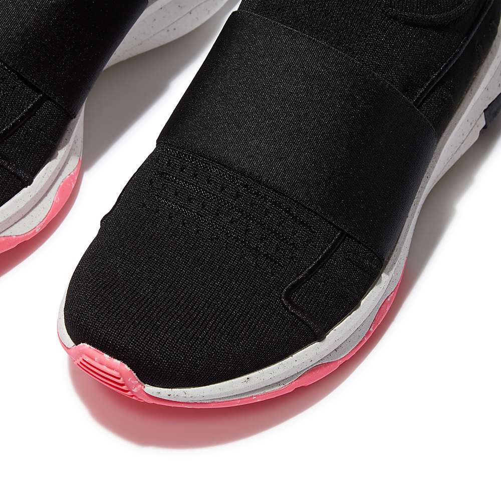 Black Women's Fitflop VITAMIN FF E01 Knit Elastic Sports Sneakers | IL0754916