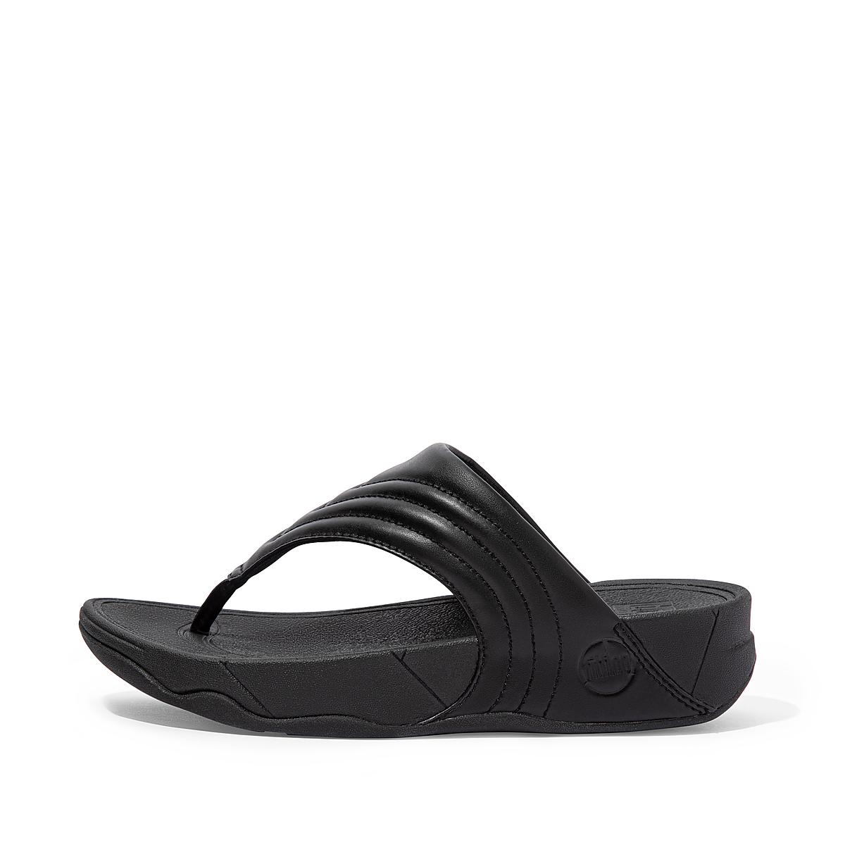 Black Women\'s Fitflop WALKSTAR Leather Toe-Post Sandals | DS5749018