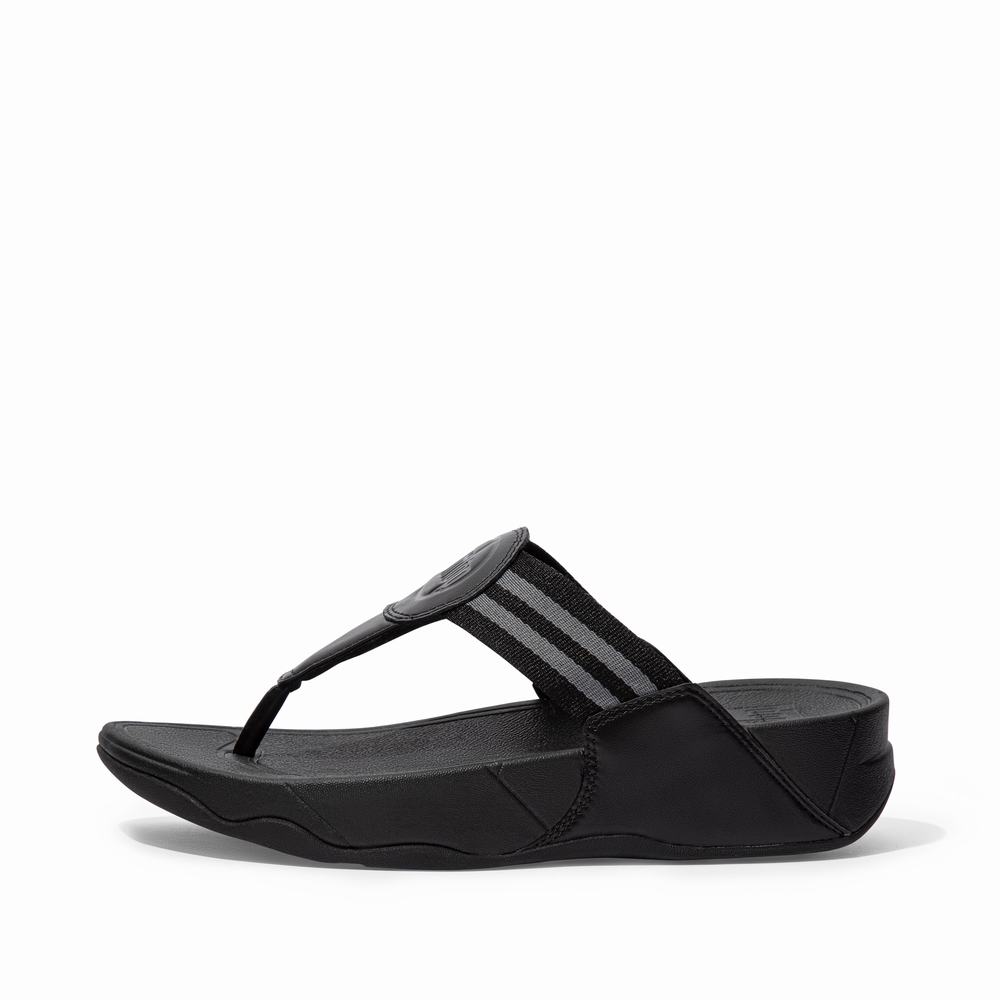 Black Women\'s Fitflop WALKSTAR Webbing Toe-Post Sandals | BP6381204