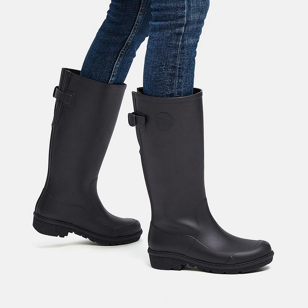 Black Women's Fitflop WONDERWELLY Tall Rain Boots | WM3247196