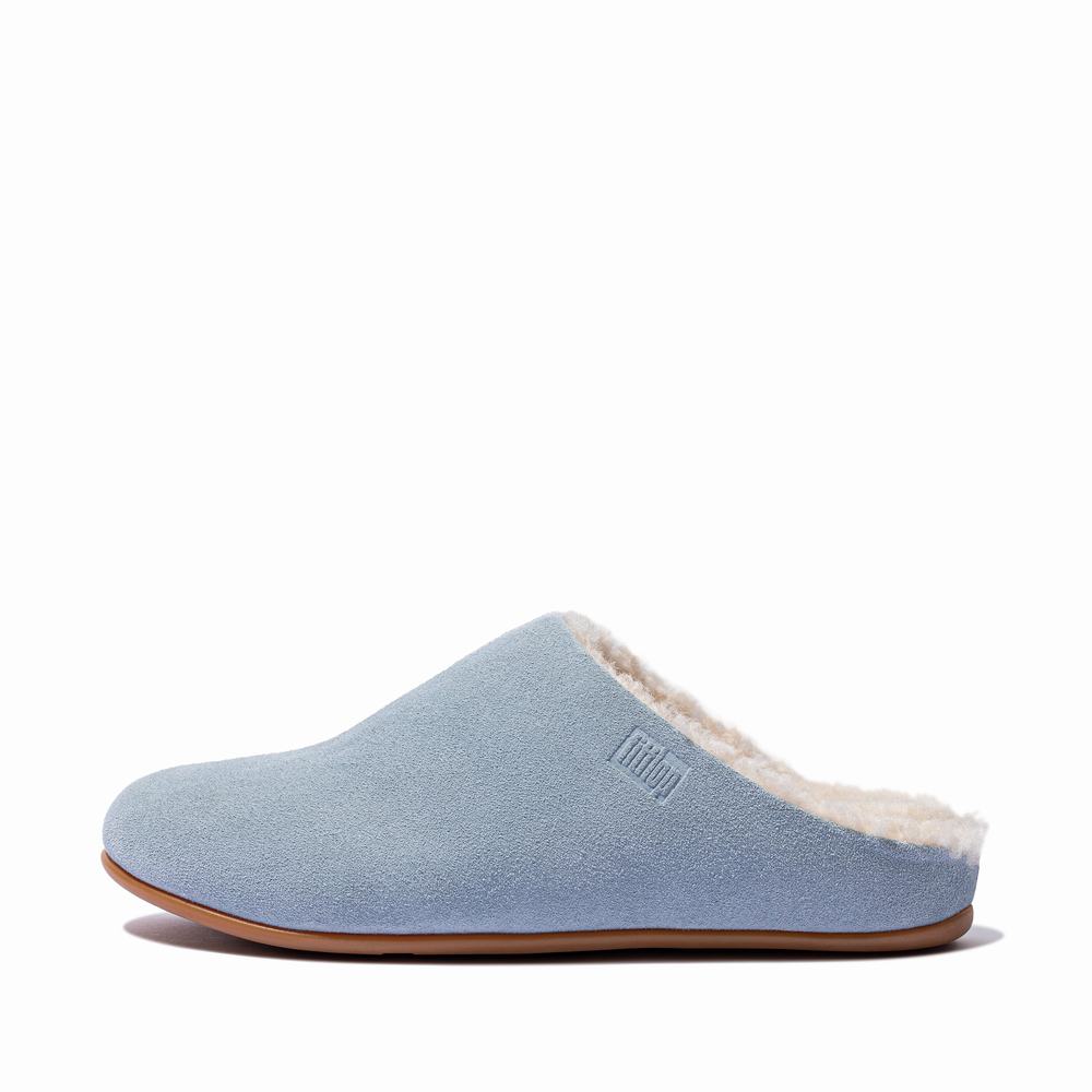 Blue Women\'s Fitflop CHRISSIE Curly Shearling Suede Slippers | AV5164830