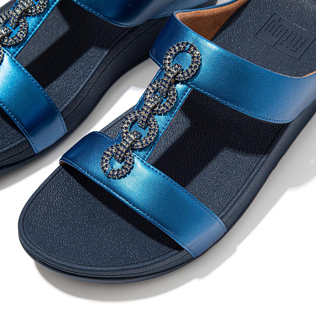 Blue Women's Fitflop FINO Sparkle Slides Sandals | GL3018246