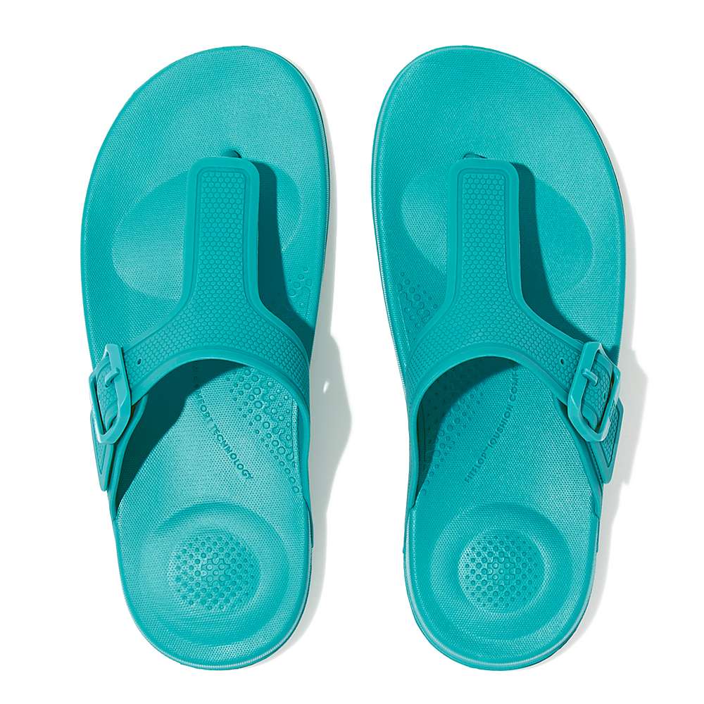 Blue Women's Fitflop IQUSHION Adjustable Buckle Flip Flops | TQ8956417