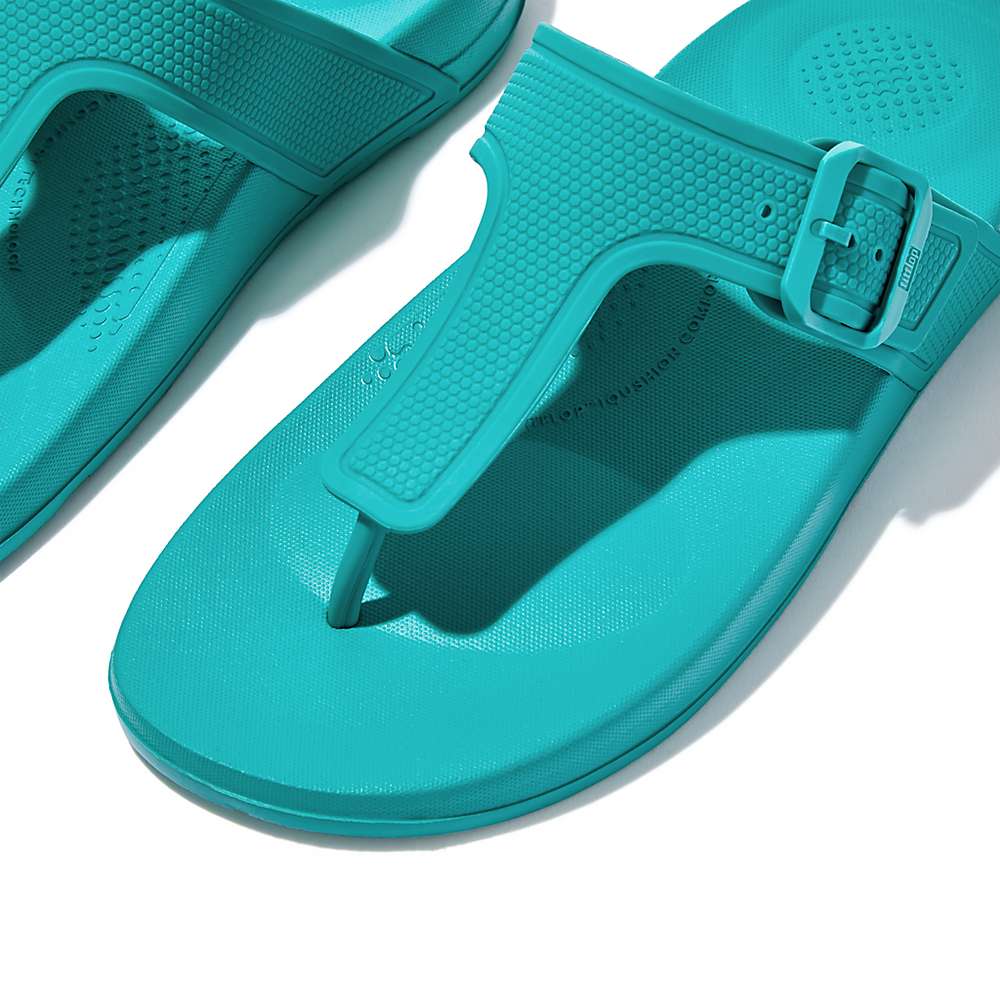 Blue Women's Fitflop IQUSHION Adjustable Buckle Flip Flops | TQ8956417