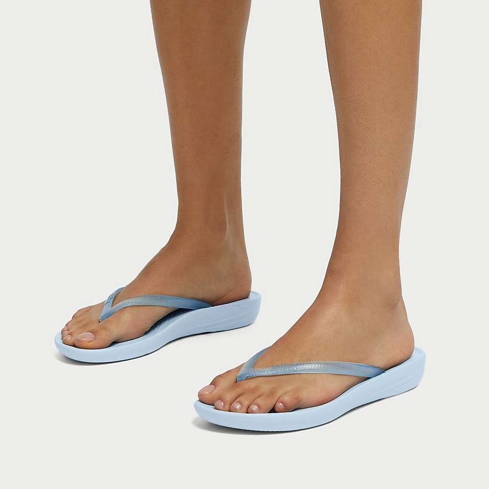 Blue Women's Fitflop IQUSHION Transparent Flip Flops | GT1725639