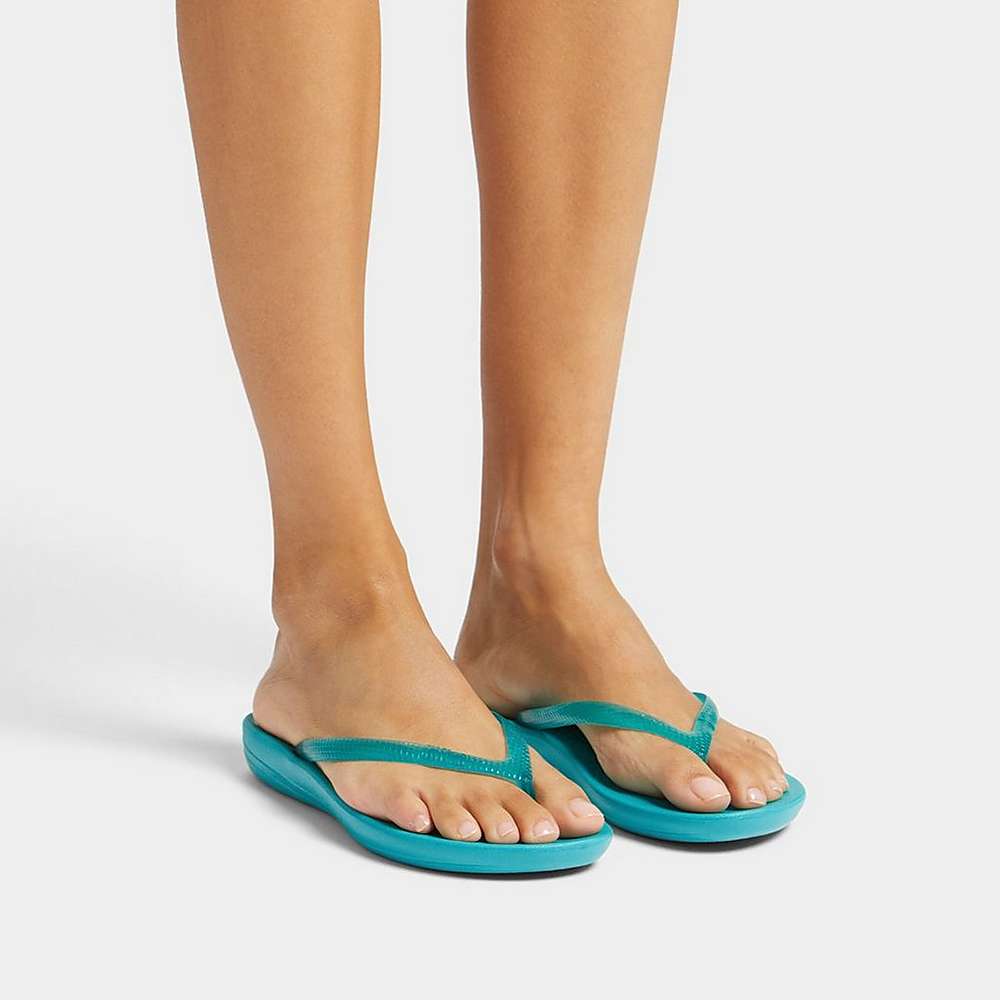 Blue Women's Fitflop IQUSHION Transparent Flip Flops | UY7490536