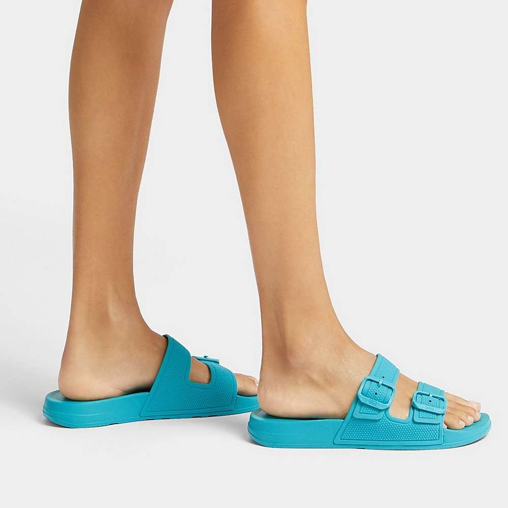 Blue Women's Fitflop IQUSHION Two-Bar Buckle Slides | OX8069235