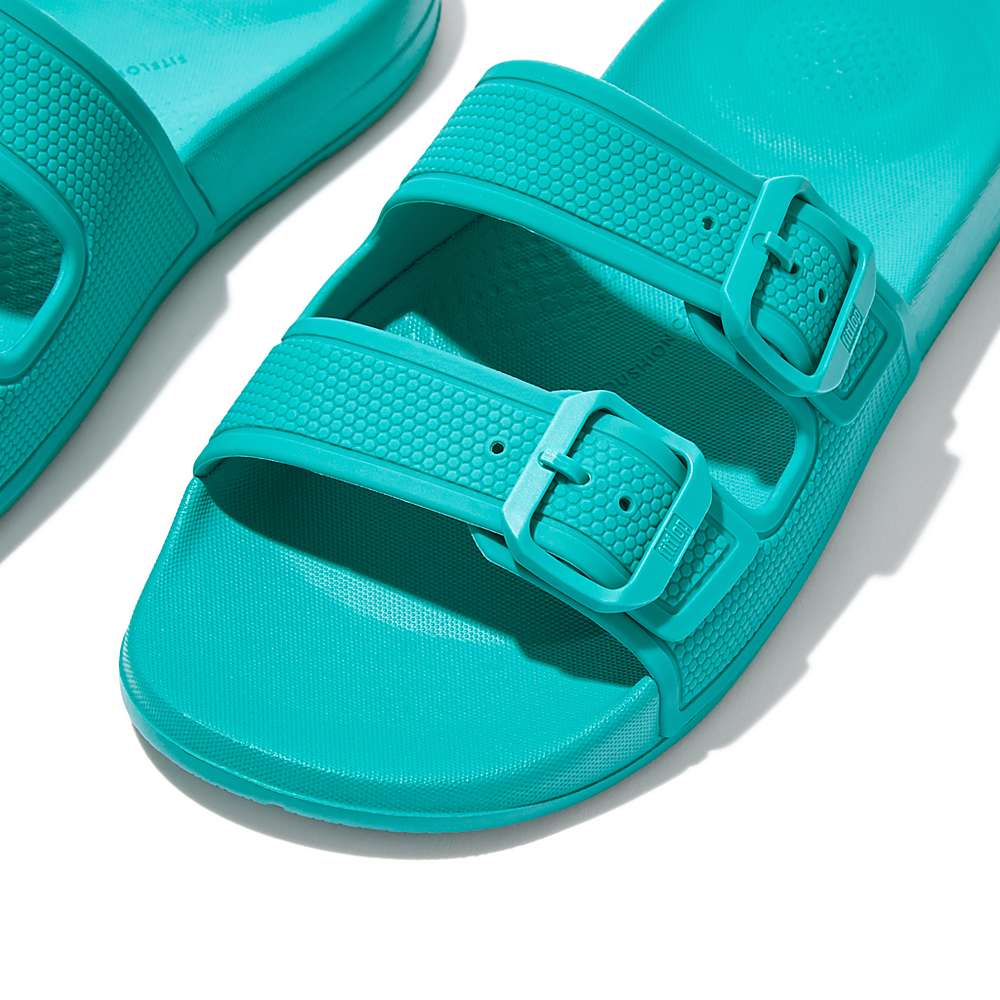 Blue Women's Fitflop IQUSHION Two-Bar Buckle Slides | OX8069235