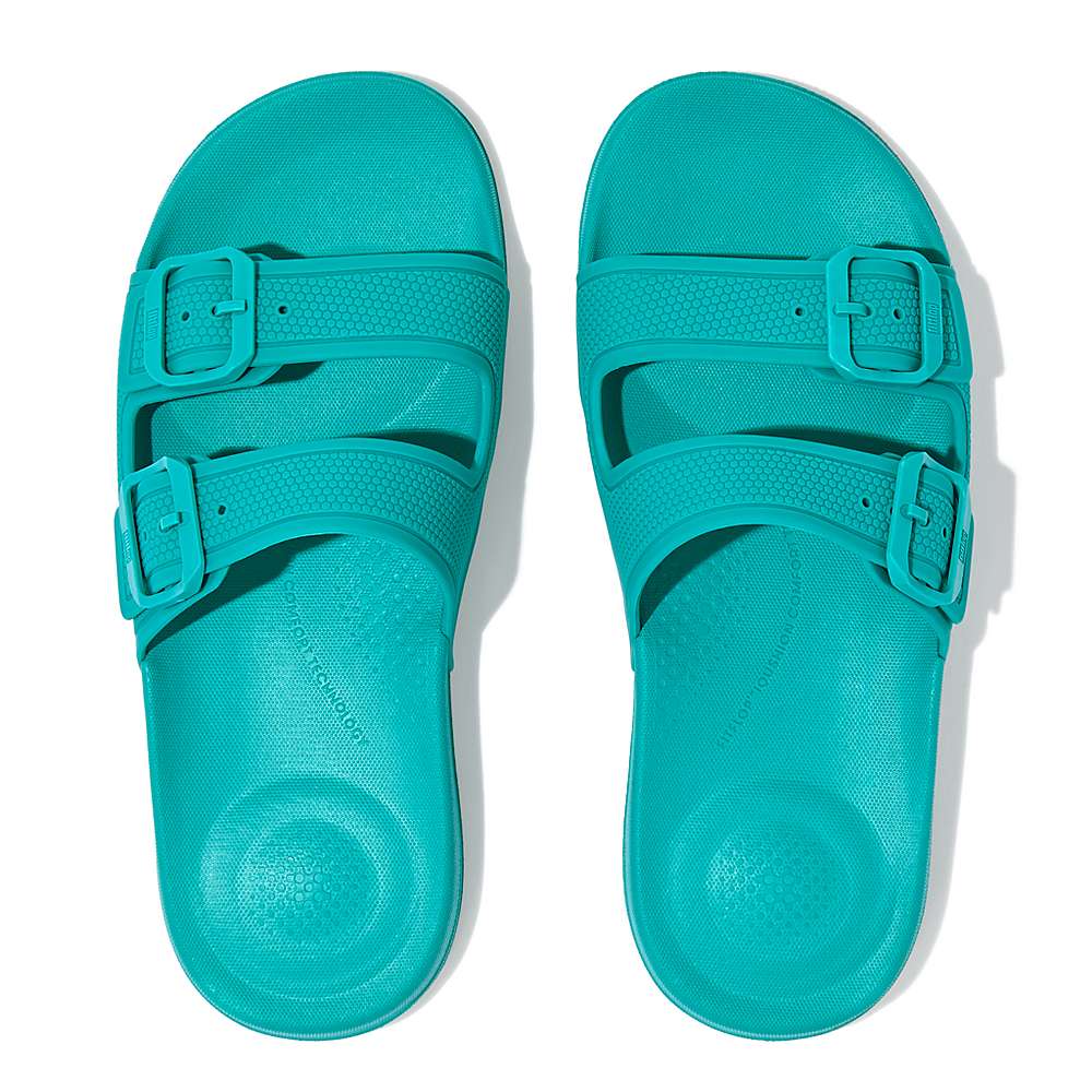 Blue Women's Fitflop IQUSHION Two-Bar Buckle Slides | OX8069235