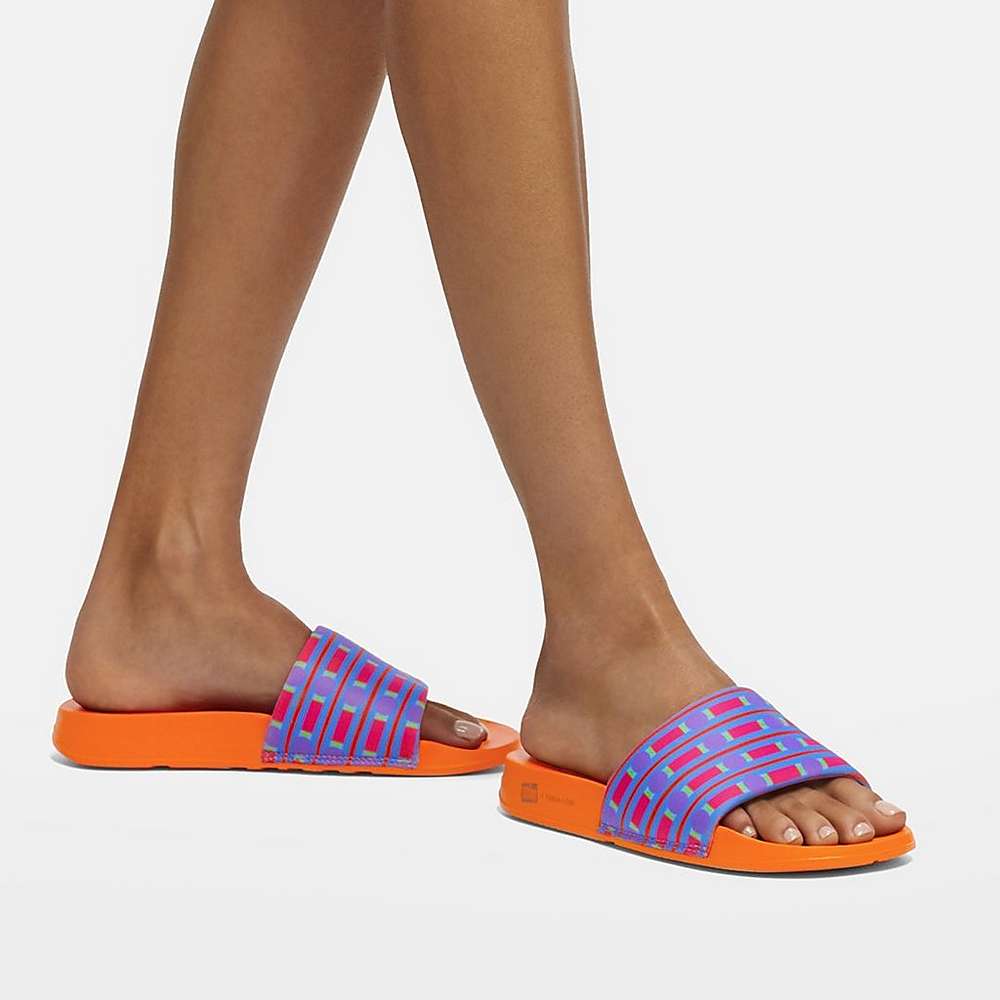 Blue Women's Fitflop IQUSHION X Yinka Ilori Water-Resistant Slides | YL9574036