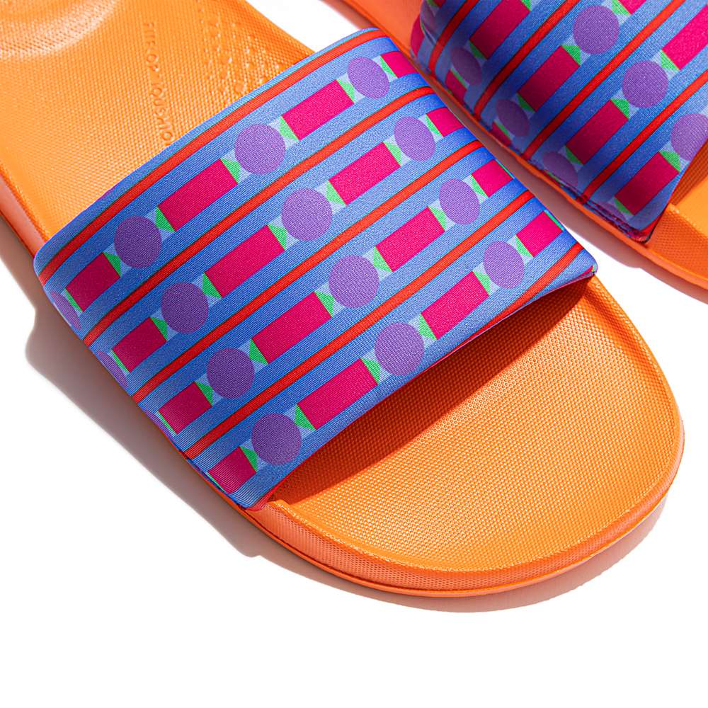 Blue Women's Fitflop IQUSHION X Yinka Ilori Water-Resistant Slides | YL9574036