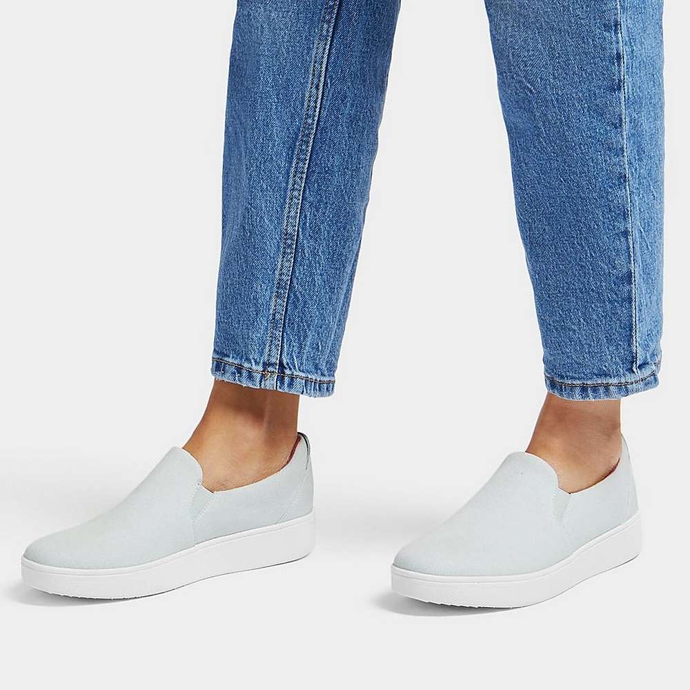 Blue Women's Fitflop RALLY Canvas Slip-On Skate Sneakers | JT2905361