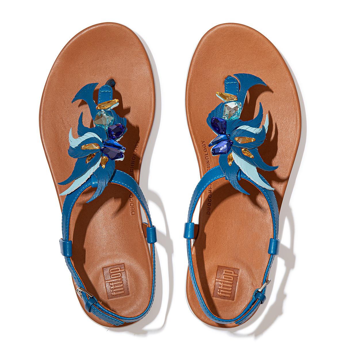 Blue Women's Fitflop TIA Jewel Feather Leather Back-Strap Sandals | ME6453807