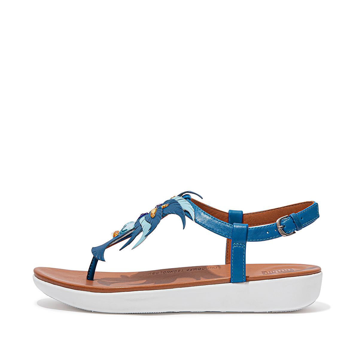 Blue Women\'s Fitflop TIA Jewel Feather Leather Back-Strap Sandals | ME6453807