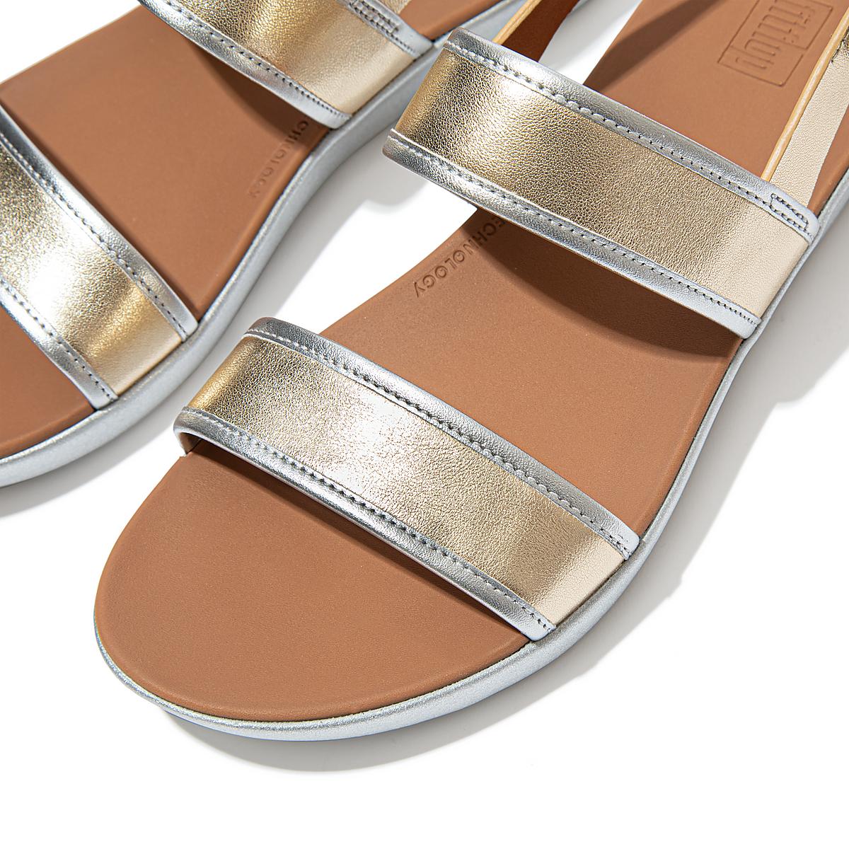 Brown/Gold Women's Fitflop BARRA Metallic Back-Strap Sandals | OI4073958