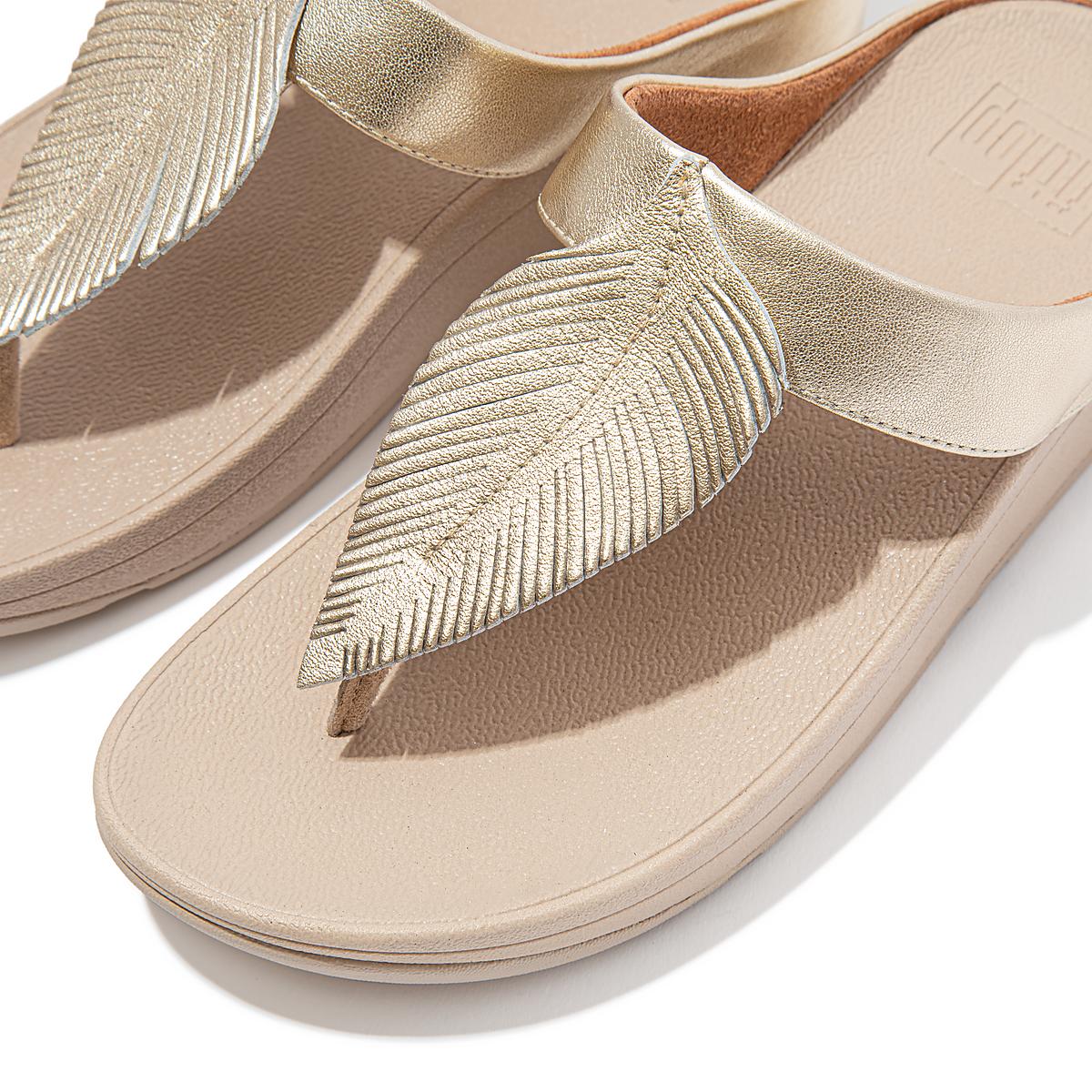 Brown/Gold Women's Fitflop FINO Feather Metallic Toe-Post Sandals | YS1085273