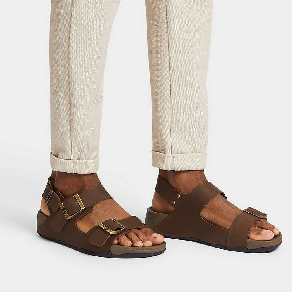 Brown Men's Fitflop GOGH MOC Buckle Nubuck Sandals | ET9504261