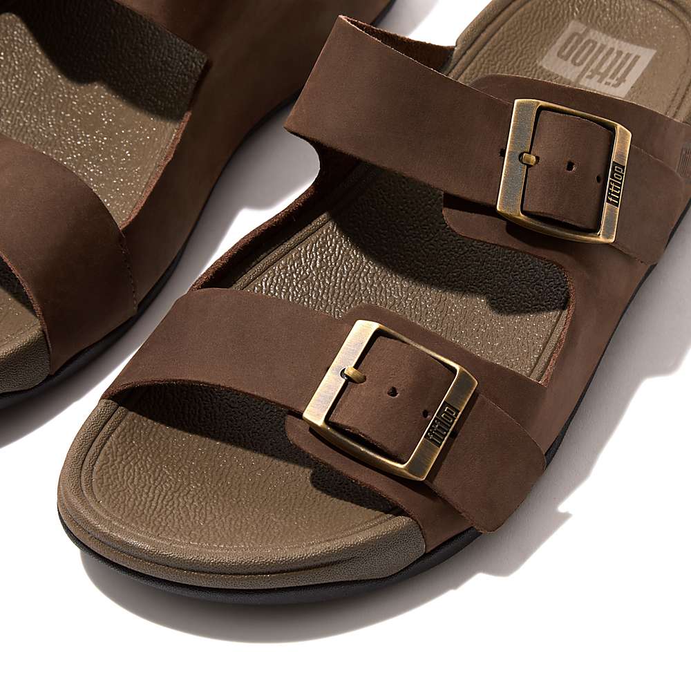 Brown Men's Fitflop GOGH MOC Buckle Nubuck Slides Sandals | HF1492637